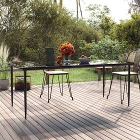 319280 Vidaxl Patio Dining Table Black 78.7 Inch X39.4 X29.1 Steel And Tempered Glass