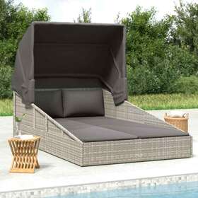 362274 Vidaxl Sunbed With Foldable Roof Gray 78.7 Inch X44.9 X50.4 Poly Rattan