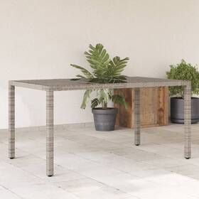 365591 Vidaxl Patio Table With Glass Top Gray 59.1 Inch X35.4 X29.5 Poly Rattan