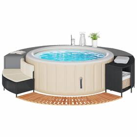 365614 Vidaxl Hot Tub Surround Bench And Spa Step Poly Rattan Solid Wood Acacia