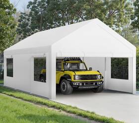 Walsunny 850069465629 Carport 12x20ft Heavy Duty Canopy With Roll-up Windows Portab
