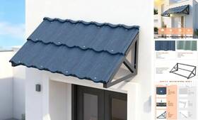 Wb-zyp-blue 640486798505 Fixed Metal Awning With Triangular Steel Frame Color Stone For Door