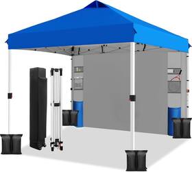 Weize 445001291287 10x10 Pop Up Canopy Tent One-button Push Setup With 1 Sidewall