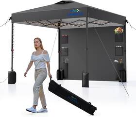 World 313099588589 8x8 Pop Up Canopy Tent Removable Pockets Sidewall For Extra Storage Easy Cano