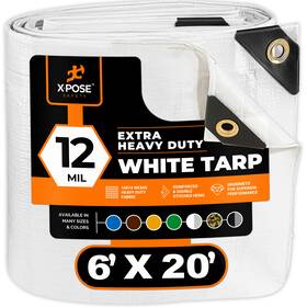 Xpose Safety 812412031127 6ft X 20ft Heavy Duty White Tarp Protective Cover 12 Mil Thick Poly Tarpaulin