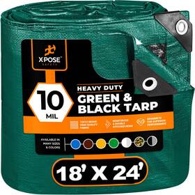 Xpose Safety 812412034081 18ft X 24ft Heavy Duty Green/ Black Poly Tarp Water Proof Cover Tent Rv Tarpaulin