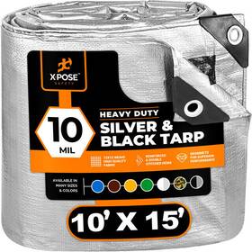Xpose Safety 812412039987 10ft X 15ft Heavy Duty Silver/bla Ck Poly Tarp Cover Tent Rv Boat Tarpaulin