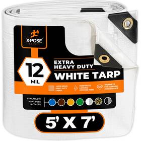 Whd-57 Xpose Safety 5ft X 7ft Heavy Duty White Tarp Protective Cover 12 Mil Thick Poly Tarpaulin