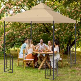 07top008-8twp-b01 Yescom 8x8ft 2 Tier Gazebo Canopy Replacement Top Cover Pu Outdoor Patio Beige