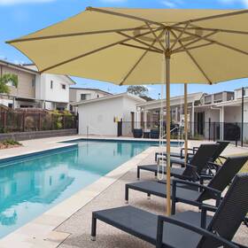 Ys-umb-07-03-01 Yessources 13ft Xl German Beech Wood Umbrella Patio Outdoor Garden Cafe Beach Yard Beige