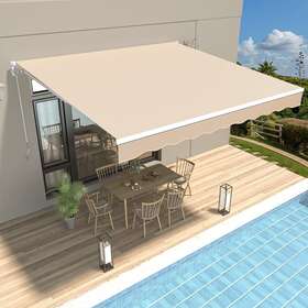 01-19002bg Yodolla Patio Awning Manual Retractable Sun Shade Outdoor Canopy Deck Door Shelter