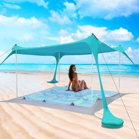 Upf50 Zeepair 707630769726 Beach Tent Pop Up Shade Canopy Sun Shelter With 4 Stability Poles/carry B