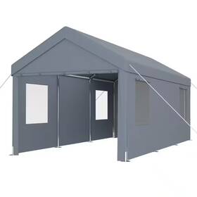 Zeus & Ruta 445011490496 10 Ft. X 20 Gray Outdoor Portable Garage Canopy Tent With 2 Roll-up Doors An