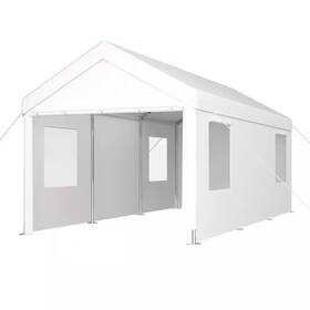 Zeus & Ruta 726084116405 10 Ft. X 20 White Outdoor Portable Garage Canopy Tent With 2 Roll-up Doors A
