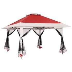 Zn-961 Zeus & Ruta 13 Ft. X Red Outdoor Instant Pop Up Gazebo Canopy Tent With Mosquito Nett