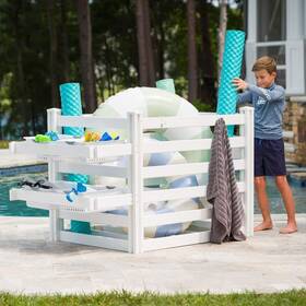 Zp19061 Zippity Outdoor Products Premium White Vinyl Slatted-panel Flat Top Pool Float Toy Storage Organizer