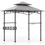 8 Ft. X 5 Gray Outdoor Bbq Barbecue Grill Metal Frame Tent Gazebo With 2 Sid. Fixed Price $321.17.