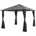 Vidaxl Gazebo With Curtain Aluminum 9.8'X9.8' Black. Fixed Price $539.90.