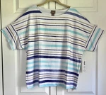 Chico's Nwt Size 3 $45 Stripe East West Scoop-neck Tee Top Aqua Pearl. Fixed Price $20.39.