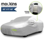 Mockins 190" X 75" 60" 190T Silver Polyester Car Cover, Zipper Door Waterproof. Fixed Price $25.99.
