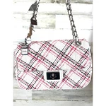 Karl Lagerfeld Women Lafayette Pink Plaid Leather Fabric Shoulder Bag New. Fixed Price $175.00.