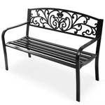 Goplus 50" Patio Park Garden Bench Porch Chair Steel Frame Cast Iron Backrest. Fixed Price $99.99.