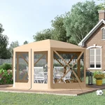 Hexagon Pop Up Party Tent Gazebo W/ Netting, 12', Beige. Fixed Price $189.99.