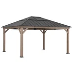 Sunjoy 13 Ft. X 15 Cedar Framed Gazebo With Brown Steel. Fixed Price $1310.18.