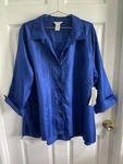 Multiples Women Button-up Top Tunic Plus Size 1X Royal Blue Nwt Silky Feel. Fixed Price $28.95.