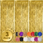 Gold Fringe Backdrop Curtain Pack Foil Tinsel Party Decor 3.3X8.2FT. Fixed Price $13.99.