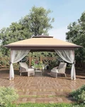 Pop Up Gazebo 12X12FT Patio Canopy Tent With Mosquito Netting 4 Sand Bag Khaki. Fixed Price $160.54.