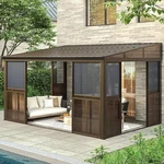 Erommy 10' X 14' Sunroom, Wall Mounted Gazebo - Steel Roof Aluminum Frame. Fixed Price $2600.00.