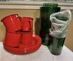 17 Piece Camping Dish Set. Coleman Mugs With Plates. Beverage Pitcher Cups. Fixed Price $29.00.