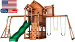 Skyfort Ii Cedar Wood Swing Set With Wave Slide Raised Clubhouse Crow's Nest. Fixed Price $3665.69.