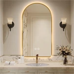 32" Arched Led Bathroom Mirror, Brushed Gold Frame, Dimmable Backlit. Fixed Price $366.99.