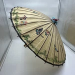 Vtg Hand Painted Japanese Chinese Bamboo Rice Paper Wood Umbrella Parasol 19". Fixed Price $44.99.