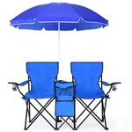 Costway Portable Folding Picnic Double Chair W/umbrella Cooler Beach Campi. Fixed Price $76.54.