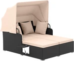 Patio Rattan Daybed With Retractable Canopy, Outdoor Wicker Sunbed Lounger. Fixed Price $425.99.