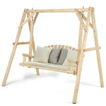 Wooden Porch Swing Outdoor Patio Rustic Torched Log Curved Back Bench A-frame. Fixed Price $197.00.