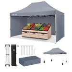Crown Shades 10X15 Pop Up Canopy W/4 Sidewalls, Tent For Events, Grey(used). Fixed Price $172.92.