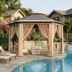 10X13 Ft Steel Frame Hexagonal Gazebo Instant Pop Up W/mesh Netting Tent Patio. Fixed Price $136.99.