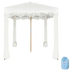 Beach Cabana 7 X Boho Canopy Tassels Wood Pole Sand Pockets White Ammsun Blanket. Fixed Price $179.99.