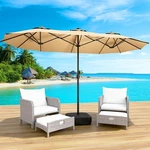 Costway 15FT. Double-sided Twin Patio Umbrella With Crank & Base Beige. Fixed Price $179.89.