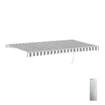 Aleko Retractable Motorized 16 X 10 Feet Patio Awning Grey White Stripes Canopy. Fixed Price $579.00.