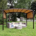 9 Ft X 12 Metal Arched Pergola With Retractable Canopy - Tan By Sunnydaze. Fixed Price $299.67.