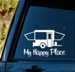 Pop Up Camper Travel Trailer Hiker Decal Sticker Tent Hiking BG199 Happy Place. Fixed Price $6.27.