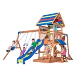 Backyard Discovery Cedar Wood Swing Set With Wave Slide. Fixed Price $611.00.