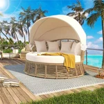 Outdoor Patio Rattan Round Daybed Sunbed W/canopy Wicker Furniture Poolside Sofa. Fixed Price $702.99.