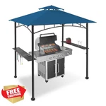 Fab Based 5X8 Grill Gazebo Blue Steel Canopy Led Bottle Opener. Fixed Price $199.99.