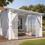 Wall Mounted Hardtop Gazebo Lean Metal Pergola With Curtains Netting Patio. Fixed Price $449.99.